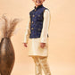Boy's Navy Blue Nehru Jacket With Gold Kurta And Pyjama Set