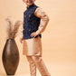 Boy's Navy Blue Nehru Jacket With Rose Gold Kurta And Pyjama Set