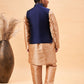 Boy's Navy Blue Nehru Jacket With Rose Gold Kurta And Pyjama Set
