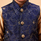 Boy's Navy Blue Nehru Jacket With Rose Gold Kurta And Pyjama Set