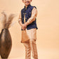Boy's Navy Blue Nehru Jacket With Rose Gold Kurta And Pyjama Set