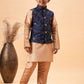 Boy's Navy Blue Nehru Jacket With Rose Gold Kurta And Pyjama Set