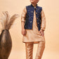 Boy's Navy Blue Nehru Jacket With Rose Gold Kurta And Pyjama Set
