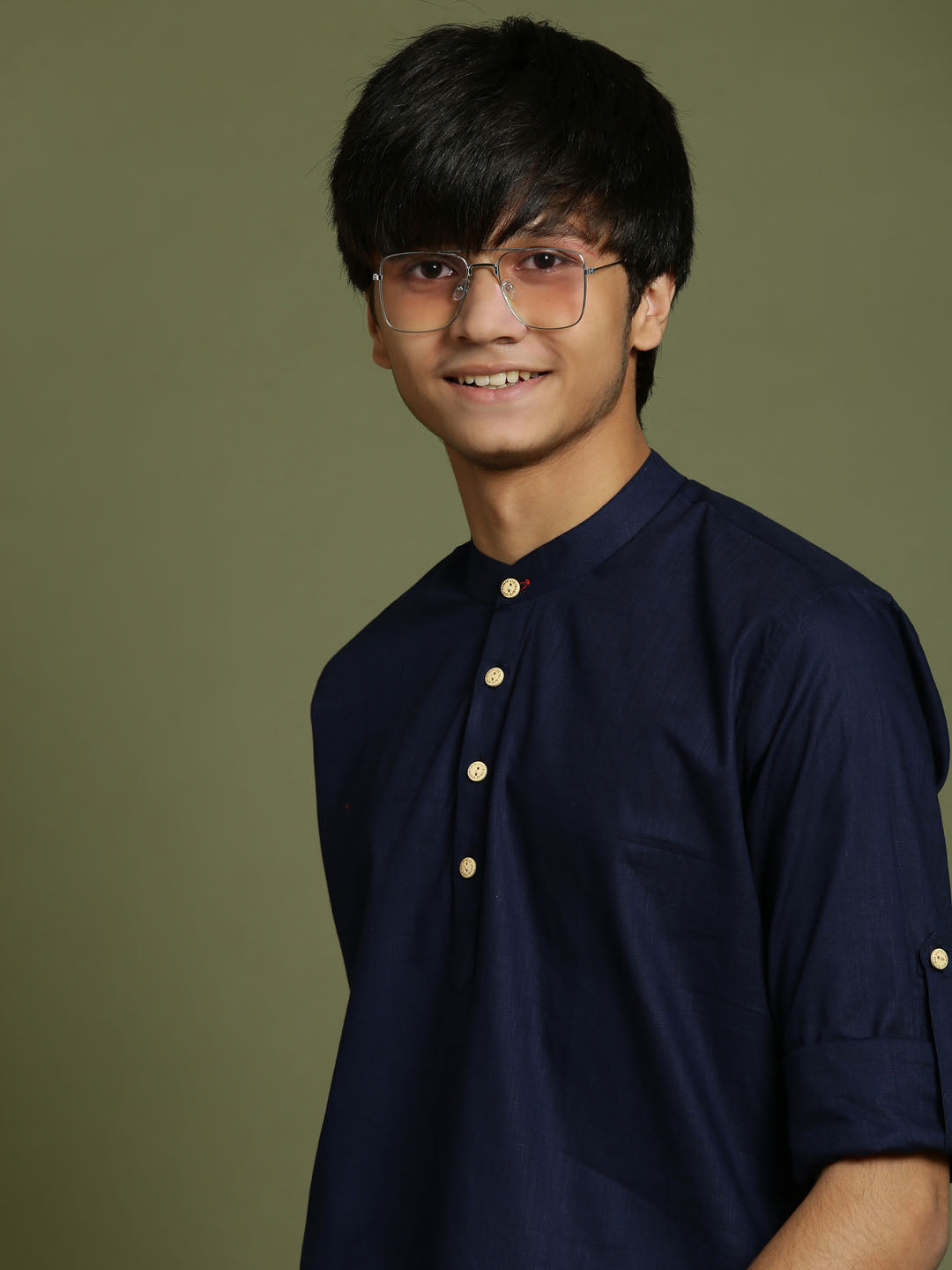 Boy's Navy Blue Short Kurta