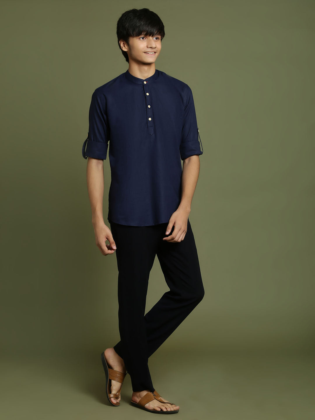 Boy's Navy Blue Short Kurta