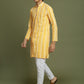 Boy's' Orange Chaikankari Kurta With White Pyjama Set