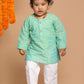 Boy's Parrot Green Cotton Kurta And White Pyjama Set