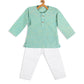 Boy's Parrot Green Cotton Kurta And White Pyjama Set
