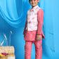 Boy's Peach Floral Print Jacket With Pink Kurta And Pyjama Set