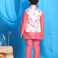 Boy's Peach Floral Print Jacket With Pink Kurta And Pyjama Set