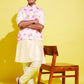 Boy's Peach Floral Printed Nehru Jacket With Cream Kurta And Pyjama Set