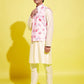 Boy's Peach Floral Printed Nehru Jacket With Cream Kurta And Pyjama Set