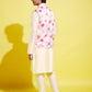 Boy's Peach Floral Printed Nehru Jacket With Cream Kurta And Pyjama Set