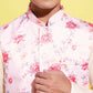 Boy's Peach Floral Printed Nehru Jacket With Cream Kurta And Pyjama Set