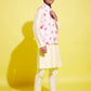 Boy's Peach Floral Printed Nehru Jacket With Cream Kurta And Pyjama Set