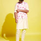 Boy's Peach Floral Printed Nehru Jacket With Cream Kurta And Pyjama Set