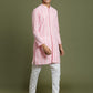 Boy's' Pink Chaikankari Kurta With White Pyjama Set