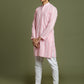 Boy's' Pink Chaikankari Kurta With White Pyjama Set