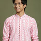 Boy's' Pink Chaikankari Kurta With White Pyjama Set