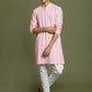 Boy's' Pink Chaikankari Kurta With White Pyjama Set