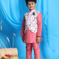 Boy's Pink Floral Print Jacket With Pink Kurta And Pyjama Set