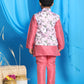Boy's Pink Floral Print Jacket With Pink Kurta And Pyjama Set