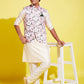 Boy's Pink Floral Printed Nehru Jacket With Cream Kurta And Pyjama Set