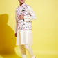 Boy's Pink Floral Printed Nehru Jacket With Cream Kurta And Pyjama Set