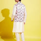 Boy's Pink Floral Printed Nehru Jacket With Cream Kurta And Pyjama Set