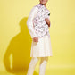 Boy's Pink Floral Printed Nehru Jacket With Cream Kurta And Pyjama Set