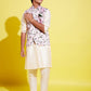 Boy's Pink Floral Printed Nehru Jacket With Cream Kurta And Pyjama Set