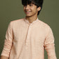Boy's' Pink Georgette Chikankari Kurta Pyjama Set