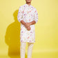 Boy's Printed Cream Cotton Blend Kurta And Pyjama Set