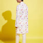 Boy's Printed Cream Cotton Blend Kurta And Pyjama Set