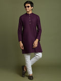 Boy's Purple And White Kurta Pyjama Set