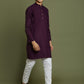 Boy's Purple And White Kurta Pyjama Set