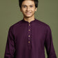 Boy's Purple And White Kurta Pyjama Set