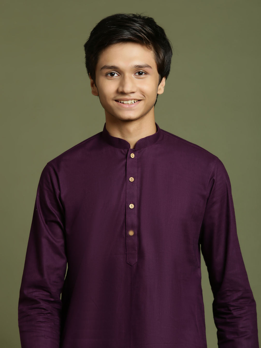 Boy's Purple And White Kurta Pyjama Set