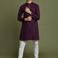 Boy's Purple And White Kurta Pyjama Set