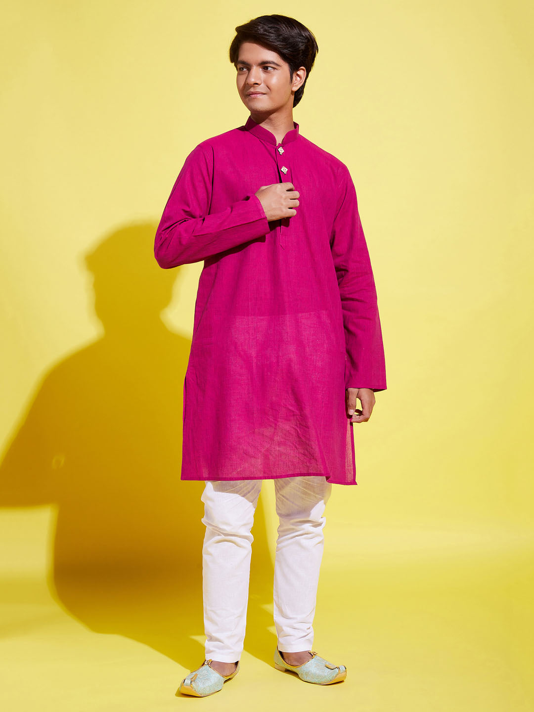 Boy's Purple Cotton Kurta And Pyjama Set