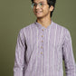 Boy's' Purple Woven Kurta With White Pyjama Set