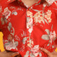 Boy's Red Floral Printed Kurta With Cream Solid Pyjama Set