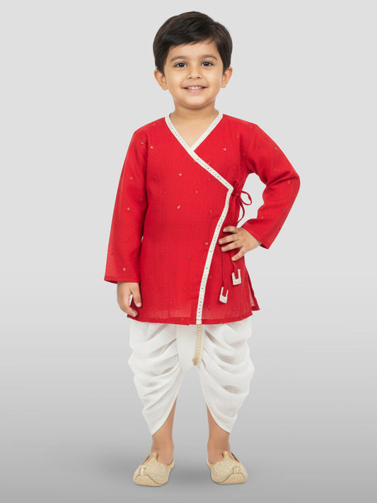Boys' red kurta and dhoti set