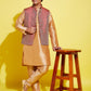 Boy's' Rose Gold Silk Blend Kurt Pyjama And Maroon Nehru Jacket Set