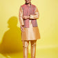 Boy's' Rose Gold Silk Blend Kurt Pyjama And Maroon Nehru Jacket Set
