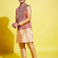 Boy's' Rose Gold Silk Blend Kurt Pyjama And Maroon Nehru Jacket Set