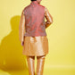 Boy's' Rose Gold Silk Blend Kurt Pyjama And Maroon Nehru Jacket Set