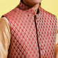 Boy's' Rose Gold Silk Blend Kurt Pyjama And Maroon Nehru Jacket Set