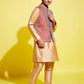 Boy's' Rose Gold Silk Blend Kurt Pyjama And Maroon Nehru Jacket Set