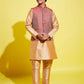 Boy's' Rose Gold Silk Blend Kurt Pyjama And Maroon Nehru Jacket Set